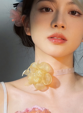 悦己原创欧根网纱花朵项链女款