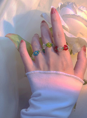 悦己|ins风花朵编织戒指女