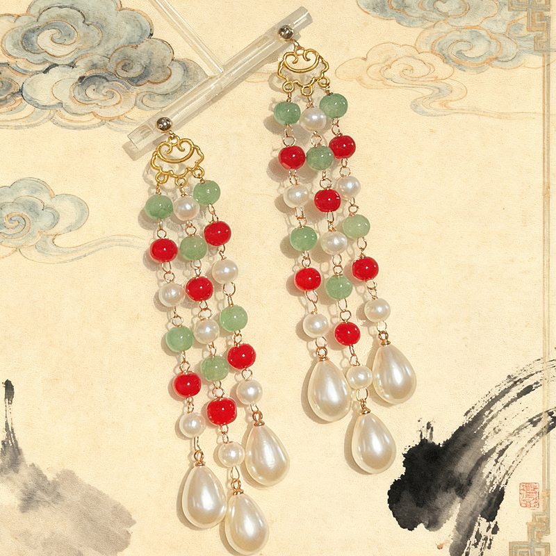 复古国风新中式长款流苏珍珠耳环