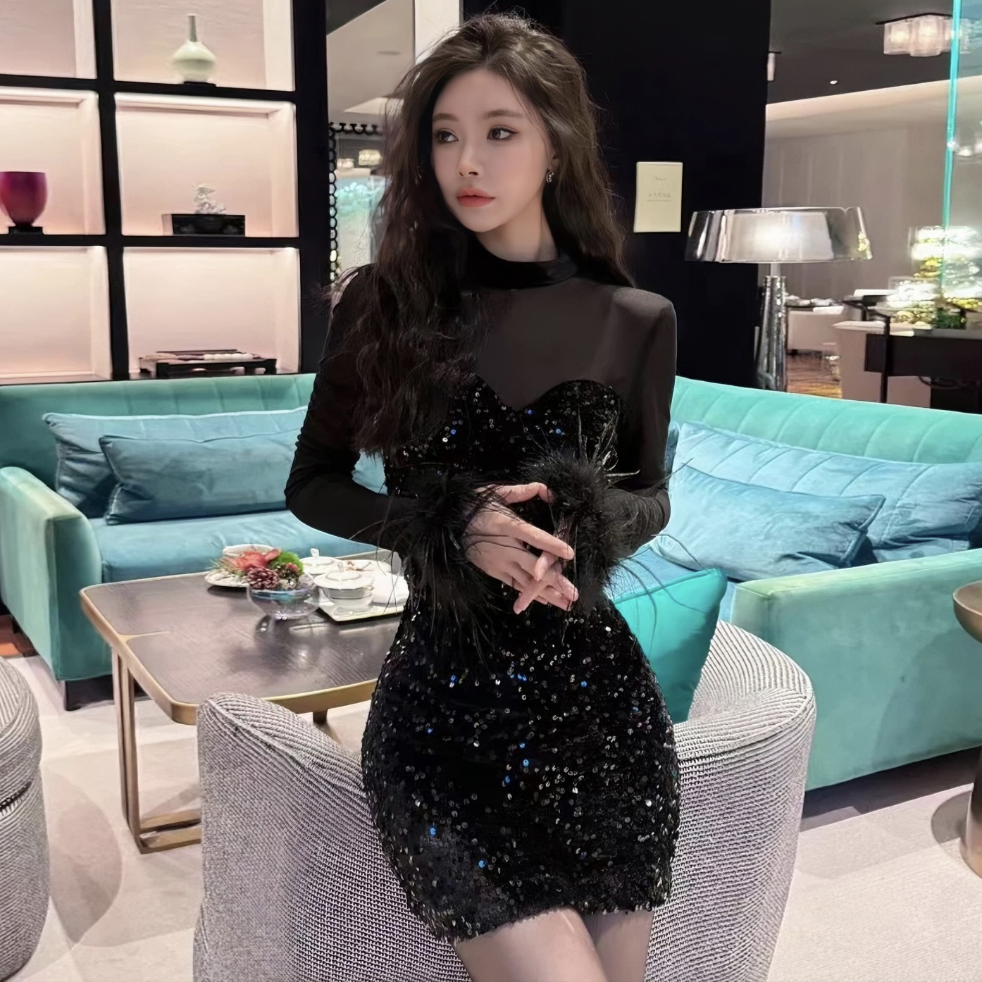 生日礼服小黑裙丝绒连衣裙收腰