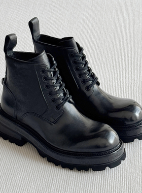 VIPlander英伦风真皮马丁靴男2025冬季黑色短筒机车靴复古166331