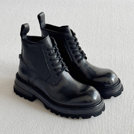 VIPlander英伦风真皮马丁靴男2025冬季黑色短筒机车靴复古166331