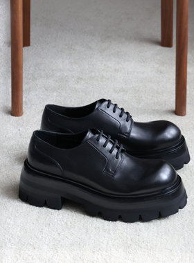 viplander德比鞋男手工真皮圆头厚底增高休闲正装皮鞋男142701