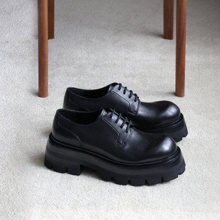 viplander德比鞋男手工真皮圆头厚底增高休闲正装皮鞋男142701