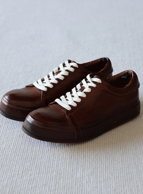 viplander复古板鞋男真皮马皮休闲鞋棕色系带皮鞋男鞋2326-1