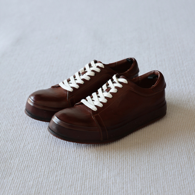 viplander复古板鞋男真皮马皮休闲鞋棕色系带皮鞋男鞋2326-1