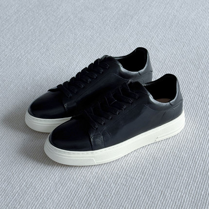 viplander真皮板鞋黑色系带休闲鞋拼色百搭透气皮鞋春822V10A-776