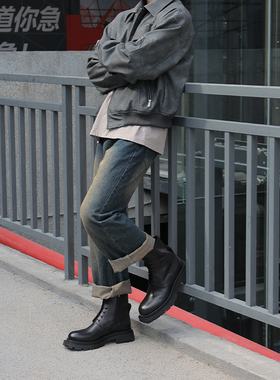 VIPLANDER马丁靴男真皮厚底增高金属搭扣英伦风男士工装靴153003