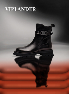 viplander 新款女生马丁皮靴真皮绑带拉链套筒切尔西靴厚底增高靴
