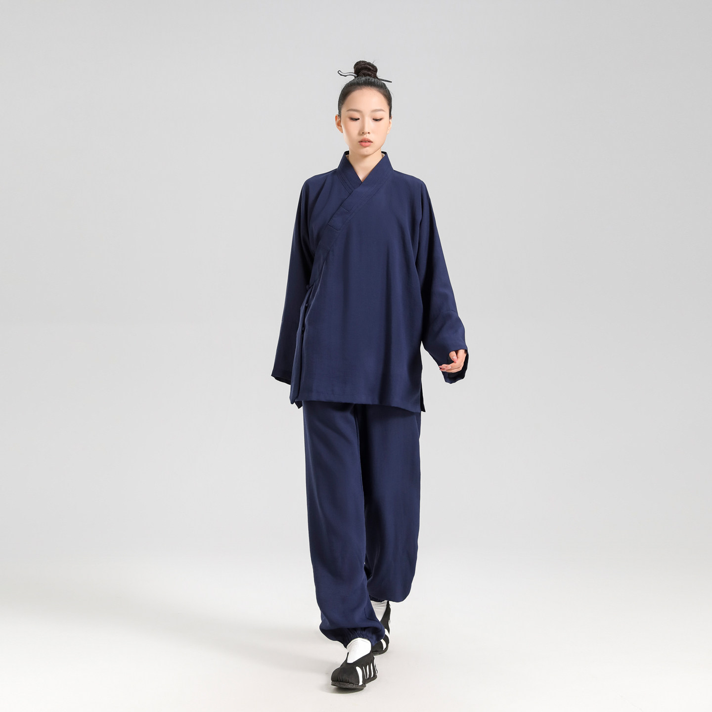 云青玄男女同款蓝色亚麻道袍道士服太极服春夏款禅修居士短袍套装