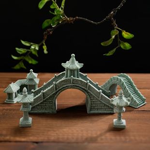 仿真小石桥小船摆件假山流水盆景园艺花卉景观造景迷你桥装饰摆设