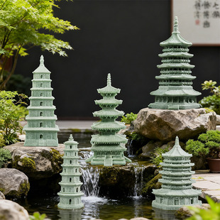 中式建筑小摆件桌面装饰塔楼微景观盆景鱼缸造景摆件可沉水造景亭