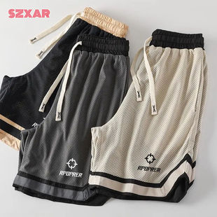 RPOPRER美式网眼透气篮球裤男夏大码运动休闲高街风抽绳五分短裤