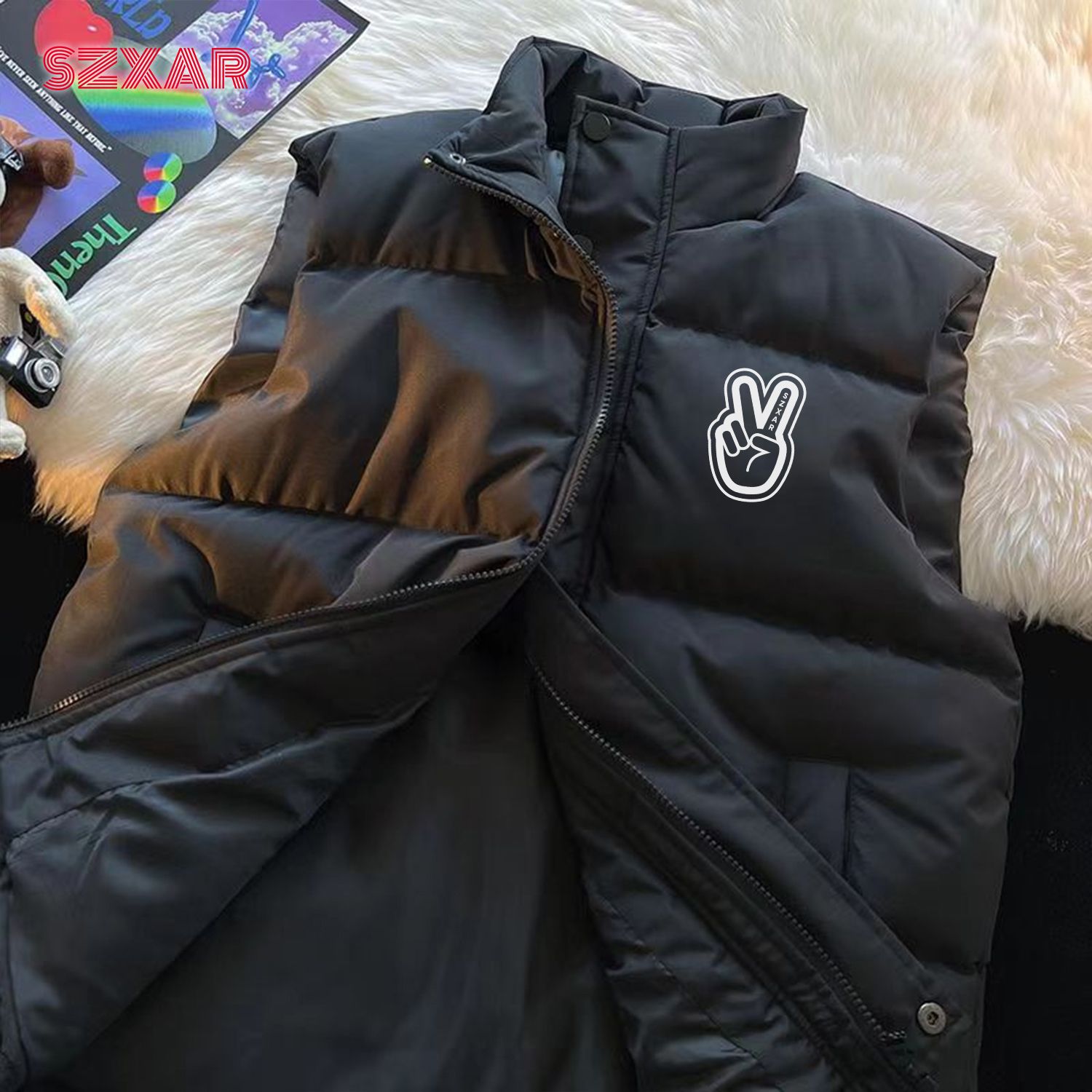 SZXAR秋冬季男士新款保暖马甲立领帅气棉服外套加厚坎肩背心无袖