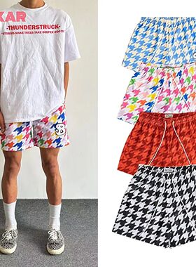 美式BKTSQD网眼千鸟格篮球四分短裤男夏休闲运动训练健身跑步速干