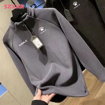 卡尔新款纯色半拉链立领高领德绒卫衣女秋冬设计感打底衫上衣