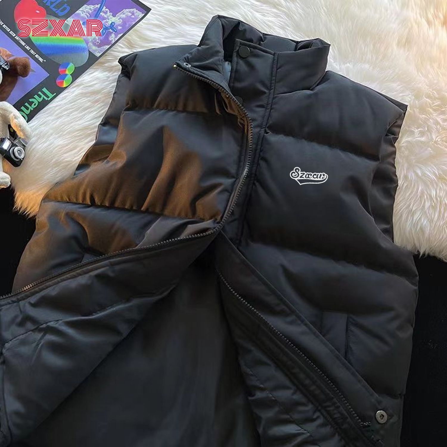 SZXAR秋冬季男士新款保暖马甲立领帅气棉服外套加厚坎肩背心无袖