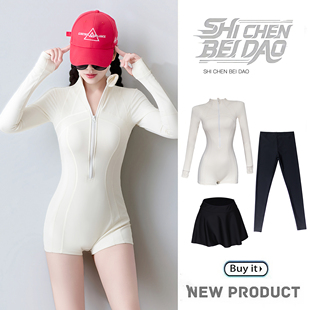 尾波冲浪高龄泳衣女长袖长裤连体速干潜水服水母衣新款泳衣女保守