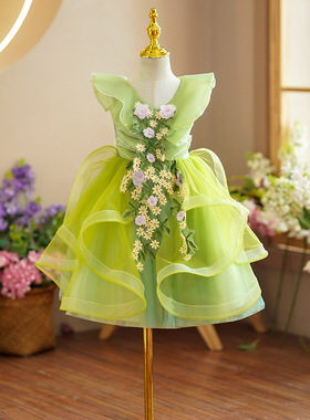 儿童演出服蓬蓬裙幼儿园表演服女童绿色森系公主裙礼服可爱舞蹈服