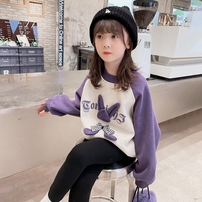 女童卫衣秋冬加绒加厚纯棉打底衫