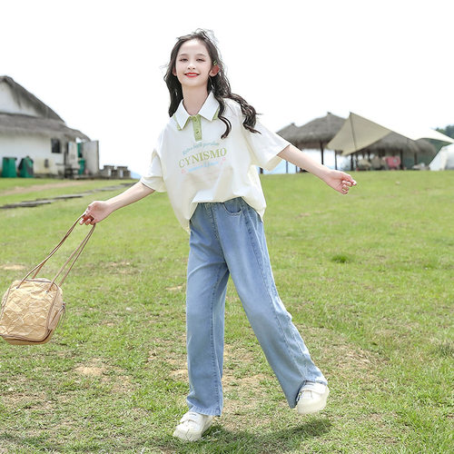 女童短袖POLO衫纯棉夏牛仔裤套装