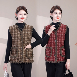 马甲女加绒加厚中老年保暖背心坎肩妈妈抗寒马甲开衫奶奶过冬外套