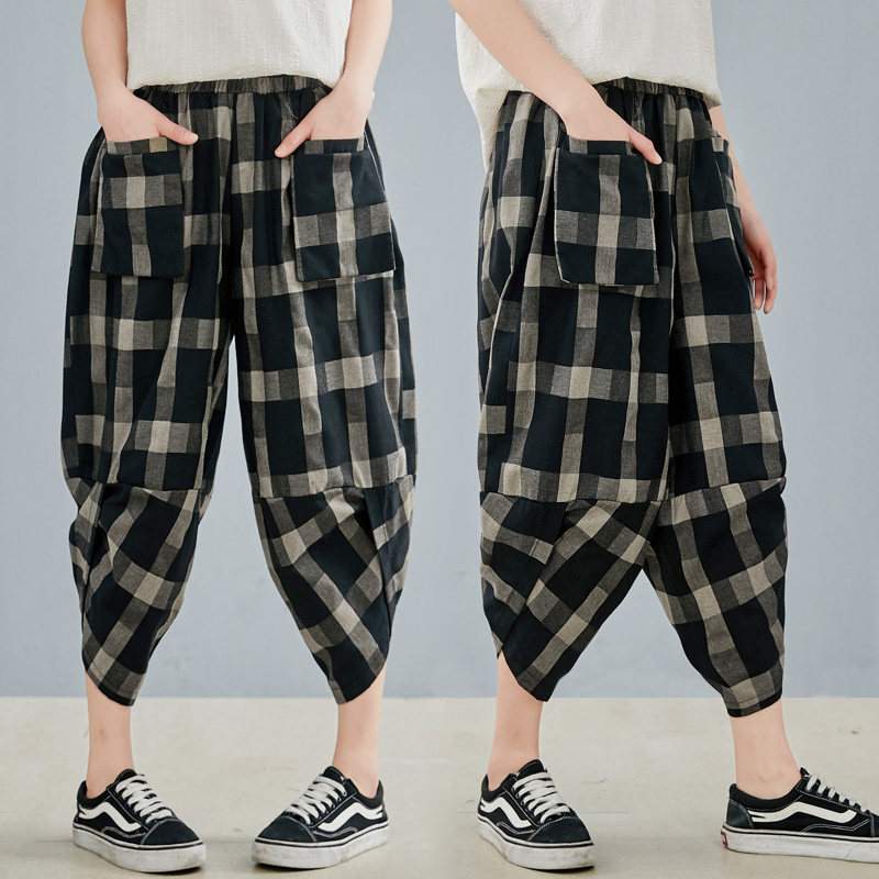 全棉夏季格子哈倫褲蘿蔔褲休閑褲高腰寬松大碼七分褲女褲燈籠褲女在類目 女裝/女士精品, 褲子, 休閒褲中 - 來自Buy2taobao.com提供專業的淘寶代購服務