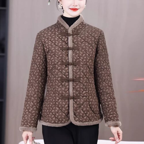 中老年御寒保暖加绒加厚纯色棉衣