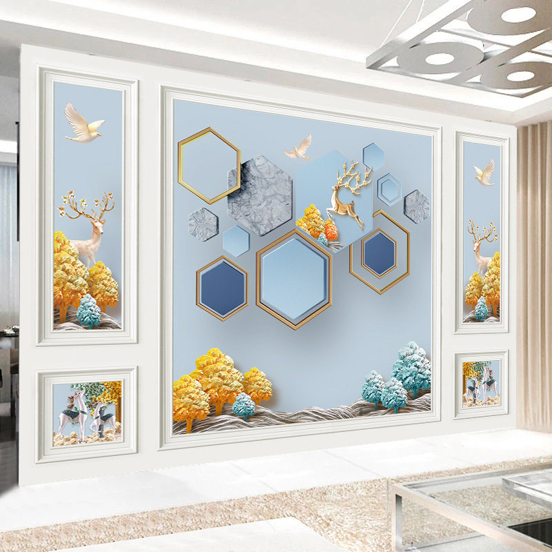 沙发背景墙设计效果图8d浮雕立体壁纸凹凸壁画客厅现代简约电视墙