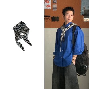 黑子舞想新款条纹连帽披肩保暖围脖帽子一体男女学生百搭装饰神器