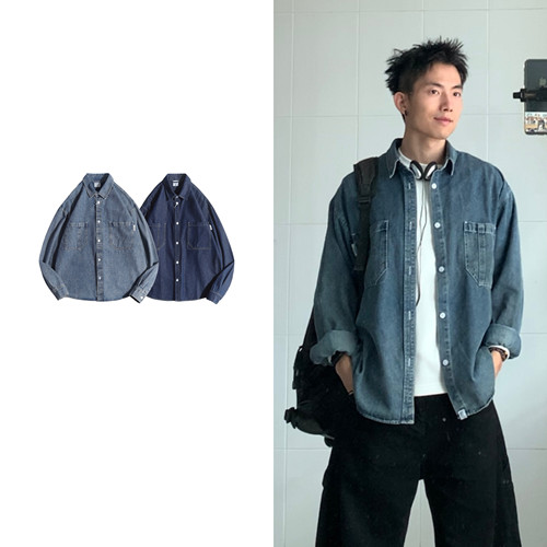 黑子舞想宽松版复古日系休闲水洗牛仔衬衫百搭秋季长袖衬衣