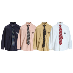 黑子舞想美式 男女宽松休闲百搭衬衣潮 复古学院风领带设计感衬衫