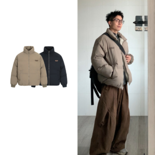 黑子舞想日系撞色拼接双面穿立领棉服冬季男女宽松保暖棉衣外套潮