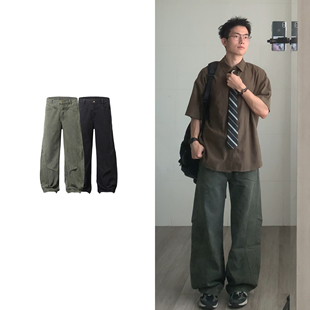 黑子舞想美式复古工装牛仔裤男女设计感水洗宽松直筒裤阔腿裤子