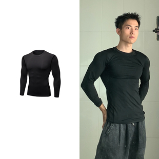 黑子舞想运动长袖紧身衣男跑步训练健身显肌肉速干衣篮球足球打底