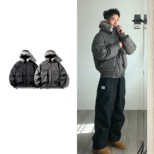 黑子舞想90白鸭绒可拆卸毛领连帽羽绒服休闲高级感短款保暖外套潮