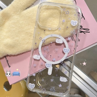 nanabear奈奈熊原创星空兔子透明磁吸手机壳可爱少女心韩系ins风适用于苹果17promax轻薄款 16pro15