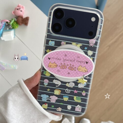 nanabear奈奈熊原创可爱条纹涂鸦本ins风卡通圆边磁吸透明imd双层手机壳适用于苹果17promax16pro15pro