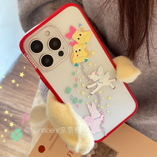 nanabear奈奈熊原创可爱ins圣诞新年手机壳新款 16pro15 亚克力红色边框贝贝壳适用于苹果17promax轻薄款
