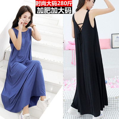 显瘦特大码加长拖地裙美背大摆裙