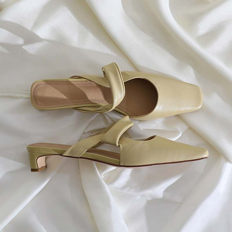 莲花府邸原创气质包头半拖鞋一脚蹬懒人拖鞋低跟百搭休闲里外全皮,女鞋,包头拖,淘宝优惠券,粉丝福利购,淘宝优惠卷