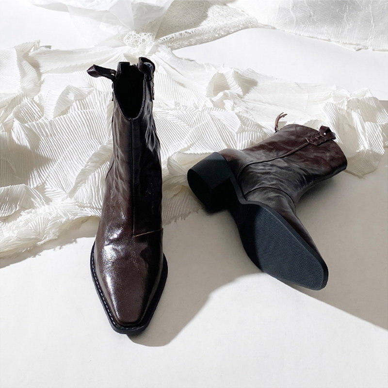 莲花府邸25冬季时尚复古短靴方头时装靴英伦百搭羊皮短筒西部靴女,女鞋,西部靴,淘宝优惠券,粉丝福利购,淘宝优惠卷