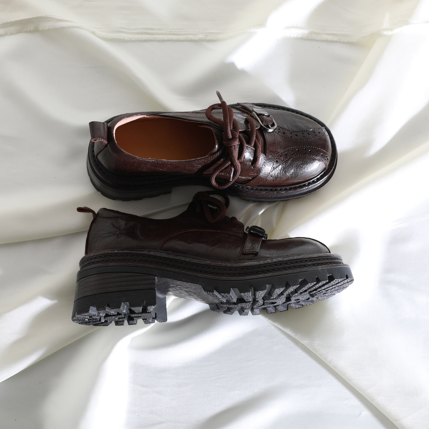 莲花府邸2026春季时尚深口小皮鞋休闲布洛克百搭粗跟羊皮女鞋单鞋,女鞋,牛津鞋/布洛克鞋/德比鞋,淘宝优惠券,粉丝福利购,淘宝优惠卷