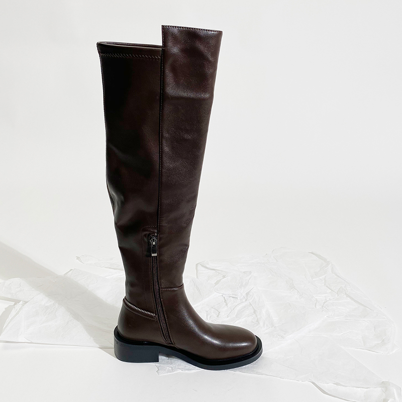 莲花府邸欧美骑士靴粗跟