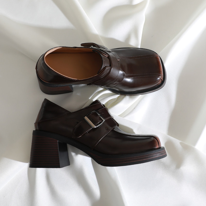 莲花府邸2025春季时尚单鞋气质擦色牛皮深口鞋百搭英伦风粗高跟鞋,女鞋,深口单鞋,淘宝优惠券,粉丝福利购,淘宝优惠卷