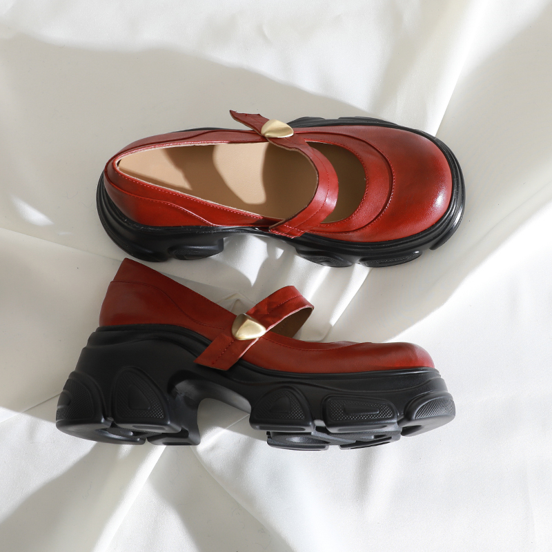 莲花府邸头层牛皮厚底玛丽珍鞋