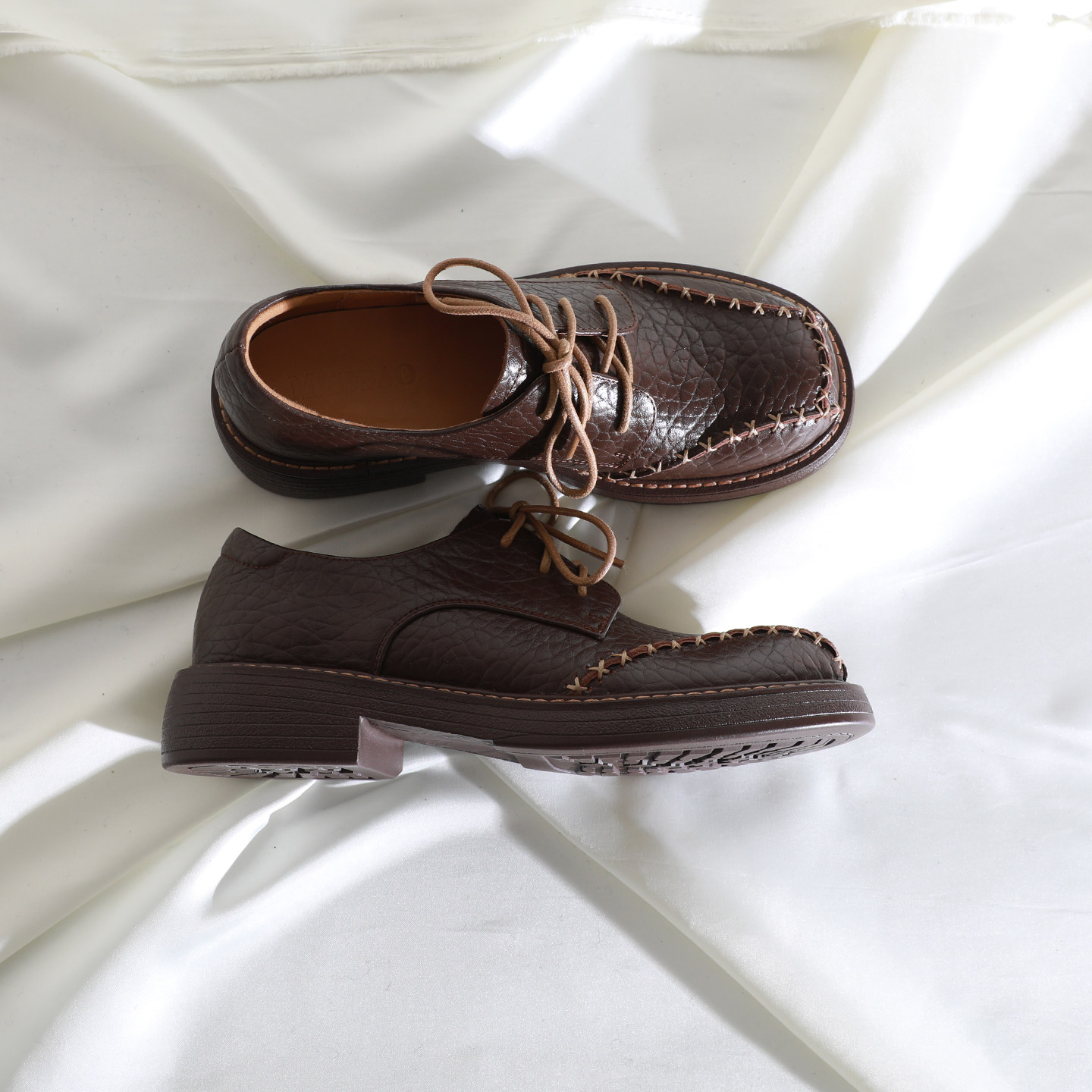 莲花府邸2026春季韩版小皮鞋圆头深口系带德比鞋休闲百搭粗跟牛皮,女鞋,深口单鞋,淘宝优惠券,粉丝福利购,淘宝优惠卷