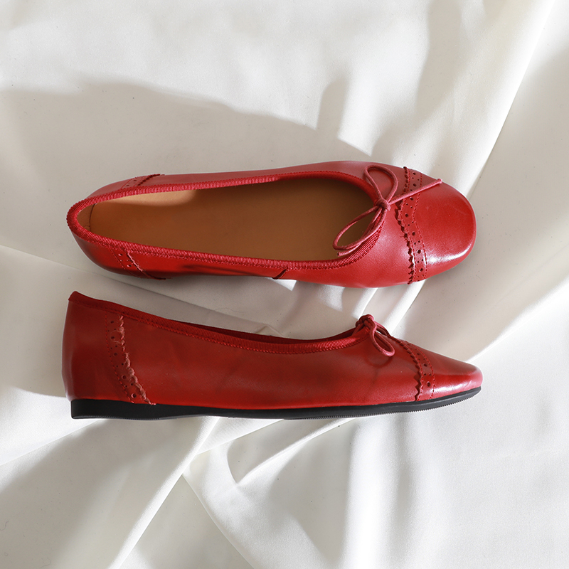 莲花府邸2025春复古单鞋优雅圆头蝴蝶结浅口鞋舒适内增高里外全皮
