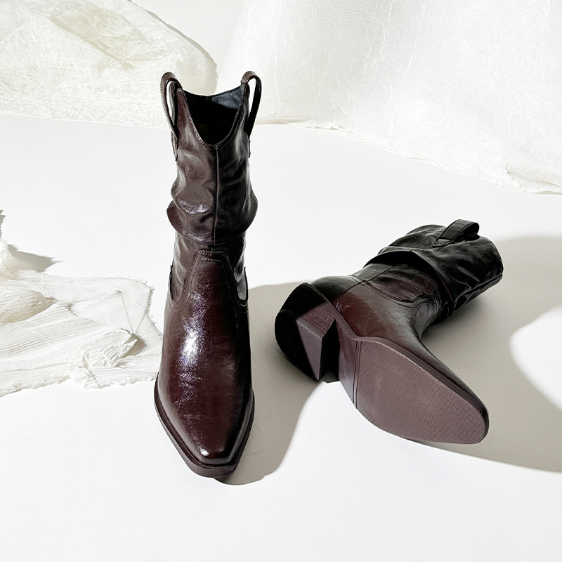 莲花府邸复古风中筒西部靴