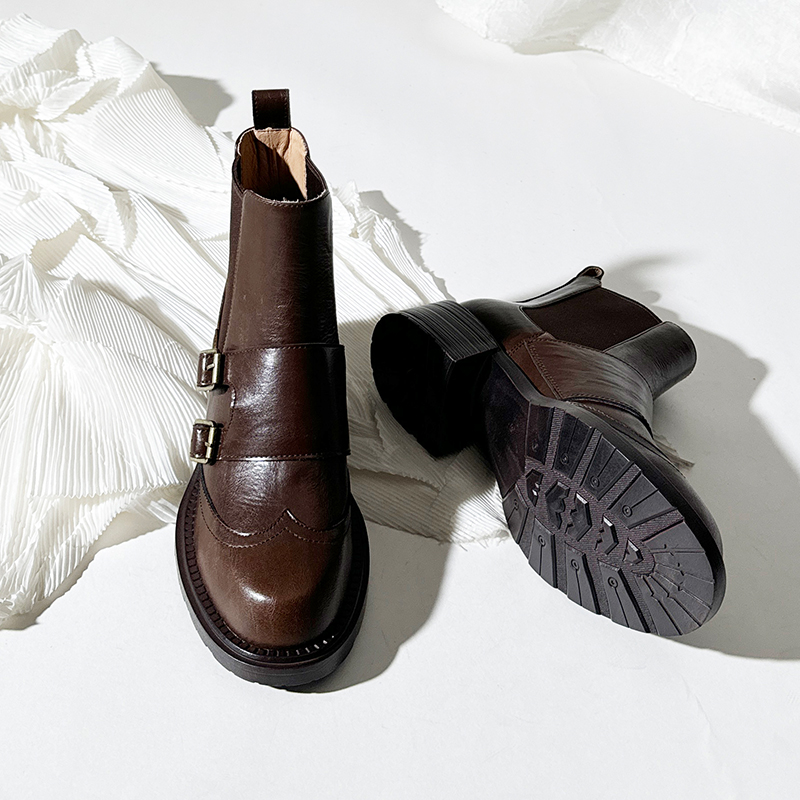 莲花府邸粗跟切尔西皮带扣